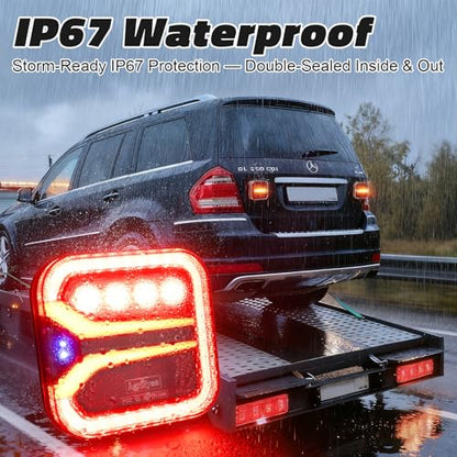 Agrieyes T327 Wireless Trailer Lights Kit, Rechargeable LED Magnetic Tow Light with Flashing Mode, Portable USB-C Tail Light Kit for Truck Camper Boat RV Turn Signal Brake Stop Running IP67 Waterproof - color: red