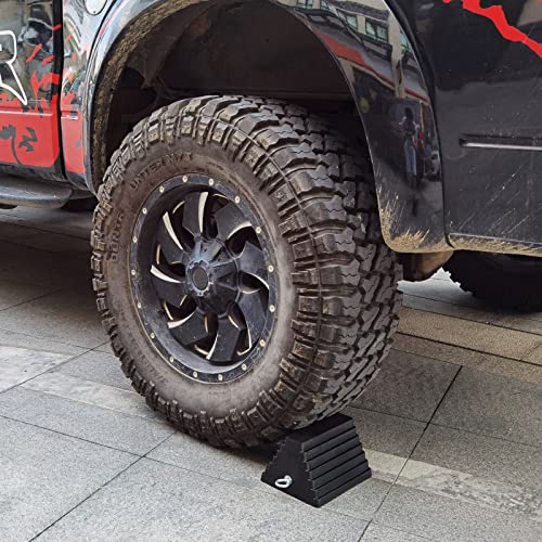 ROBLOCK 2 Pack Wheel Chocks Rubber Heavy Duty Black with Eyebolt, 9" Length x 7.1" Width x 5.5" Height, for Cars, RVs, Trucks, Trailers, and Vehicles, Anti-Slip Design Tire Chock for All Weather Use - color: 2 Pc Large with Eyebolt