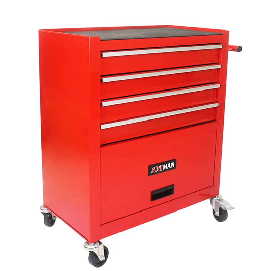 4 Drawers Tool Chest on Wheels, Multifunctional Rolling Tool Cart Tool Storage with 1 Cabinet, Drawers Rolling Tool Box Organizer for Garage, Warehouse, Workshop, Repair Shop (4 Drawers-Red) - color: Red, size: 4 Drawers 1 Cabinet
