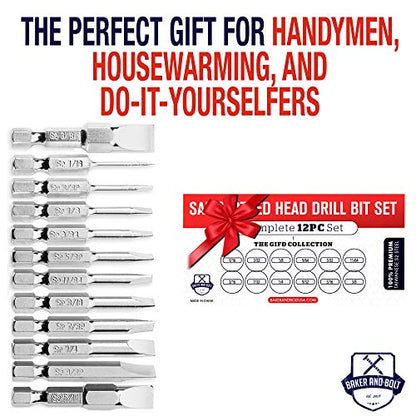 Slotted Screwdriver Bit Set | Premium12pc Complete SAE Set Bit Holder and Storage case Precision 1/4in Hex Shank Magnetic Flat Head Drive Bits Set 2 in Long Security Set for Drill Impact Drivers - style: SLOTTED (SAE)