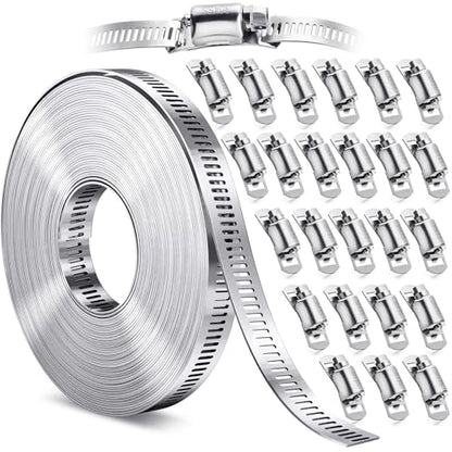 Hose Clamps- Stainless Steel Hose Clamp DIY 50FT Metal Strap + 24 Stronger Fasteners Large Adjustable Worm Gear Clamps for Fuel Line, Plumbing, Automotive, Mechanical, Pipe, Tube,Garden,Duct - size: 50FT Metal Strapping+24 Fasteners