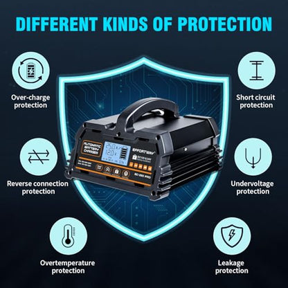 25A Battery Charger, 12V/24V Lead Acid, 12V LiFePO4. Smart Battery Charger with Trickle Charge. Car Battery Maintainer with LCD Display. Suitable for Trucks, Motorcycles - size: 25A