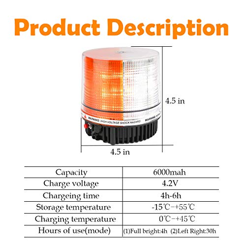 LED Wireless Rotating Beacon Battery Strobe Warning Light Amber White | Hazard Flash Emergency Safety Roof Top Lights Magnetic Base Mount and Rechargeable Portable For Plow Tractor UTV Golf Cart - color: Amber/White