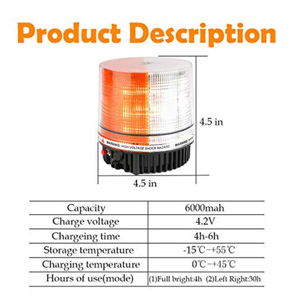 LED Wireless Rotating Beacon Battery Strobe Warning Light Amber White | Hazard Flash Emergency Safety Roof Top Lights Magnetic Base Mount and Rechargeable Portable For Plow Tractor UTV Golf Cart - color: Amber/White