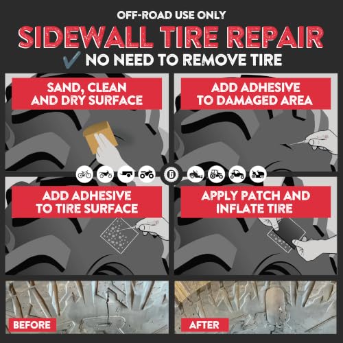GlueTread Full-Size 4x4 Sidewall Tire Repair Kit | Sidewall Tire Patch Kit Puncture Repair Kit for Off-Road 4x4 Vehicles | Improved Rubber Formula No Accelerator Needed 10 Minutes Curing Time