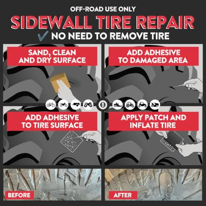 GlueTread SXS Sidewall Tire Repair Kit Tire Patch Kit - Off-Road Sidewall Reinforcement for UTVs - Durable Rubber Patches with Strong Bond - Easy Application, Fast Setting