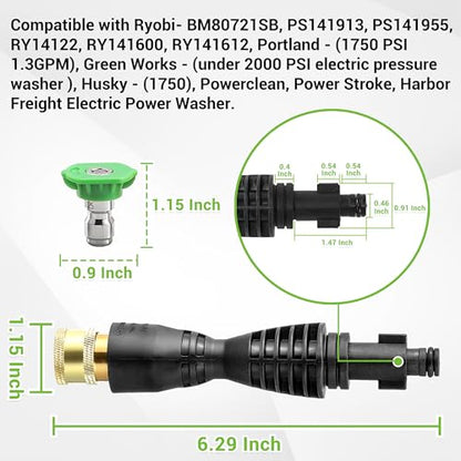 FIXFANS Pressure Washer Gun Adapter, Compatible with Ryobi, Portland, Husky | 1/4” Quick Connector, 6 Inch Power Washer Wand Replacement Kit 5 Spray Nozzles and 1 Tips Holder - size: 6 Inch