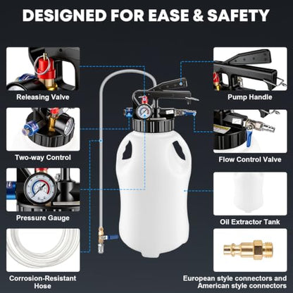10L Transmission Fluid Pump 2 Way ATF Refill Dispenser, Pneumatic Oil Fluid Extractor & Transfer Pump with 15 Pieces ATF Adapters, Pressure Gauge & 4 Hoses for Automotive Oil Change