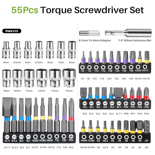 57Pcs 1/4" Drive Small Torque Wrench and Srewdriver Set-20-260In.Lb | 1/4"Torque Wrench(2.3-29.4N.m),10-80 Inch Pound Torque Screwdriver for Bike Moto Car,Gunsmithing,Precision,Small Engines DIY - size: 1/4"DR.260In.Lb TW/80In.Lb TS Set