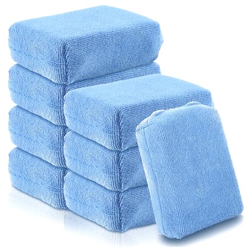 8 PCS Microfiber Applicator Pad, 4.7"x3.1" Scratch-Free Foam Buffing Scrub Pads, Car Wash Sponges for Effortless Detail Polishing, Waxing, Tire Shining, Interior Cleaning, Scrubbing (Blue)