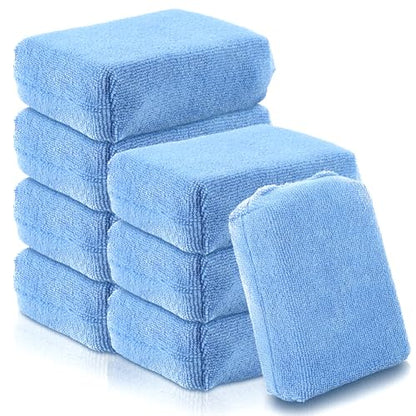 8 PCS Microfiber Applicator Pad, 4.7"x3.1" Scratch-Free Foam Buffing Scrub Pads, Car Wash Sponges for Effortless Detail Polishing, Waxing, Tire Shining, Interior Cleaning, Scrubbing (Blue)
