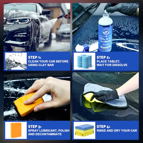 TEAWOO Clay Bars Kit, 6 Clay Bars & 20 PCS Lubricant Tablets, Complete Car Detailing Kit, Spray Bottle, Disposable Gloves and Microfiber Towels for Car Detailing Cleaning - size: 6 count