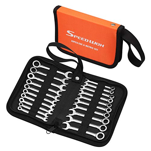 SPEEDWOX 20-Piece Mini Combination Wrench Set, High Carbon Steel, Silver - size: Metric & SAE