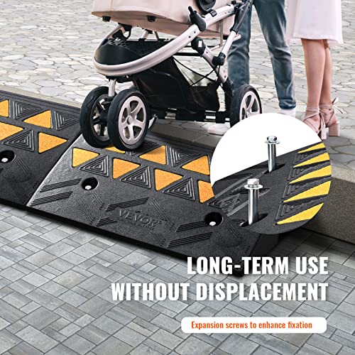 VEVOR Rubber Curb Ramp 2 Pack, 4.3" Rise Height Heavy-Duty 33069 lbs/15 T Capacity Threshold Ramps, Driveway Ramps with Stable Grid Structure for Cars, Wheelchairs, Bikes, Motorcycles - size: 4.3" H