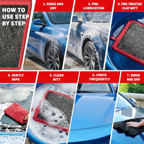 Clay Mitt Auto Detailing 2 Pack, Fine Grade Microfiber Car Clay Bar Mitt, DIY Detail Tool & Kit Car Detailing Alternative (Red) - color: Red, size: 2 Pack