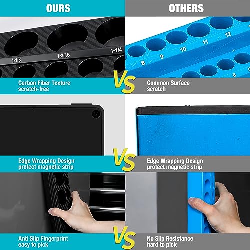 DURATECH Magnetic Socket Organizer Set, 1/2" SAE Socket Holders | Socket Trays, Tool Box, Tool Cart Organizer, Standard & Deep Sockets Organizer, Carbon Fiber, Prevent Scratching, 16-holder - size: 1/2" DR, SAE