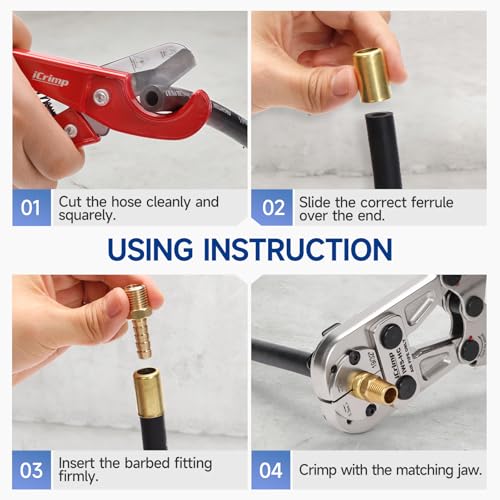 iCrimp Heavy Duty Air Hose Crimper Kit for 19/32" to 25/32" ID Ferrules | 7 Interchangeable Jaws & Cutter- Repair Tool for Rubber, Air & Torch Hoses