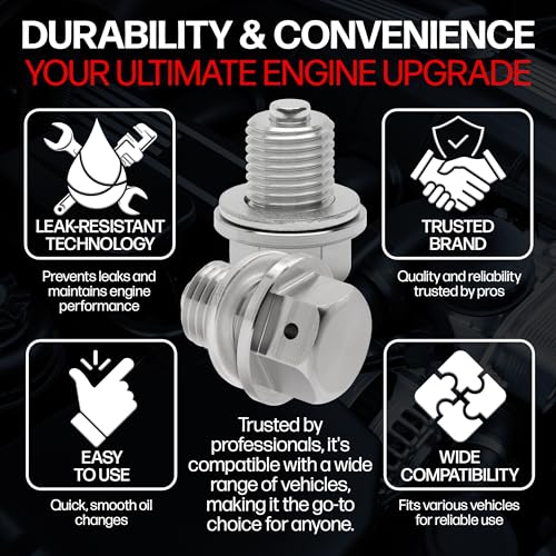 M14x1.5MM Magnetic Engine Oil Drain Plug High-Temperature Neodymium Magnet | USA Made, Stainless Steel - For Acura, Audi, Chevrolet, Chrysler, Dodge, Ford, Honda, Hyundai, Jeep, Kia + More - size: M14-1.5 Magnetic Drain Plug