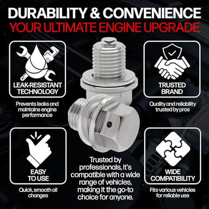 M14x1.5MM Magnetic Engine Oil Drain Plug High-Temperature Neodymium Magnet | USA Made, Stainless Steel - For Acura, Audi, Chevrolet, Chrysler, Dodge, Ford, Honda, Hyundai, Jeep, Kia + More - size: M14-1.5 Magnetic Drain Plug