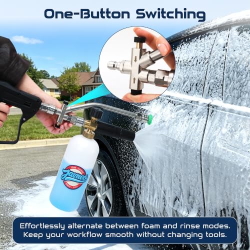 Foam Cannon for Pressure Washer with Short Gun Kit, Snow Foam Lance, 3/8" Swivel Quick Connect, M22-14mm M22-15mm Adapter, 5 Nozzle Tips, Dual Connector System, 1.1mm Orifice