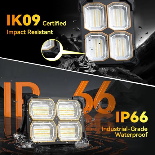 200W Led Work Light Rechargeable,20000MAh Solar Portable Light, 20000LM Magnetic Work Lights, 326 Led Battery Work Lights with Stand 5 Lights Modes IP66 Waterproof for Outdoor Camping Car Repairing