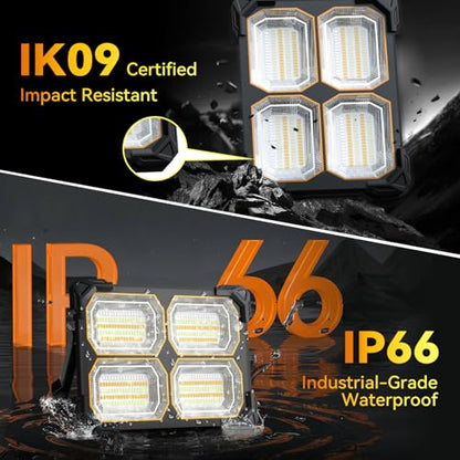 200W Led Work Light Rechargeable,20000MAh Solar Portable Light, 20000LM Magnetic Work Lights, 326 Led Battery Work Lights with Stand 5 Lights Modes IP66 Waterproof for Outdoor Camping Car Repairing