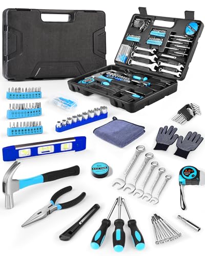 Essential Man's Small Tool Box Kit for House, New Home Toolbox Socket Wrench Set, Mini Men's Car Mechanic Pliers Hammer Toolset, Home Repair Basic Car Body Tool (Tool Kit - Blue)