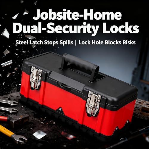 Jack Boss Steel Tool Box 15.5 Inch Small Portable Tool Organizer Box with Built-in Short Non-slip Handle Car Box with Removable tray - size: 15.5Inch