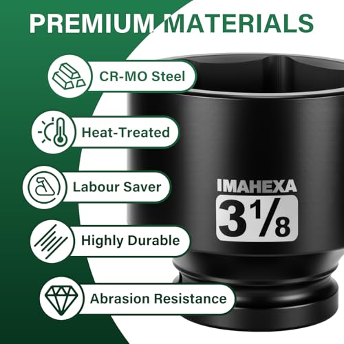 1" Drive Shallow Impact Socket,3-1/8 Inch SAE Jumbo Socket,CR-MO 6 Point for Easy Removal of Large Axle Nut（SAE) - size: 1 Inch Shallow3-1/8", style: 1"Drive Shallow Impact Socket