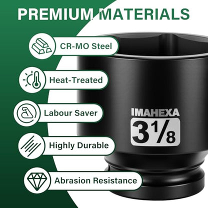1" Drive Shallow Impact Socket,3-1/8 Inch SAE Jumbo Socket,CR-MO 6 Point for Easy Removal of Large Axle Nut（SAE) - size: 1 Inch Shallow3-1/8", style: 1"Drive Shallow Impact Socket