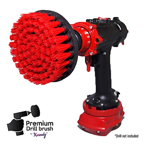 Premium Drill Brush Professional – Stiff 5 in Red Set of 3 | Scratch-Free Outdoor Cleaning Brush for Patio Bricks, Decking, Garden Tools, Lawn Mowers, Bicycles, Pool Tiles and Boat Hulls - color: Red