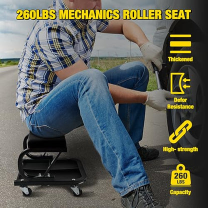 Nilight Rolling Creeper Garage/Shop Seat, 250 LBS Capacity Padded Mechanic Stool with Tool Tray Storage, Auto Repair, Black - color: Black 250lbs