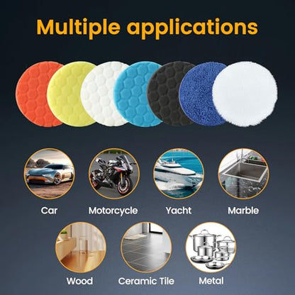 Buffing Polishing Pads 5 Inch - 7Pcs Car Buffer Foam Pad Kit with Hook and Loop, Compound Cutting Sponge and Wool Pad for Polishing and Waxing - size: 5 inch