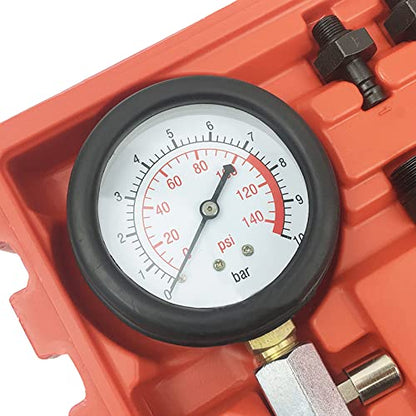 Engine Compression Tester Kit Petrol Fuel Cylinder Pressure Gauge Automotive Gauge Tool Set Testing Range 0-140 Oil Pressure Tester Kit & Tool for Engine Diagnostic