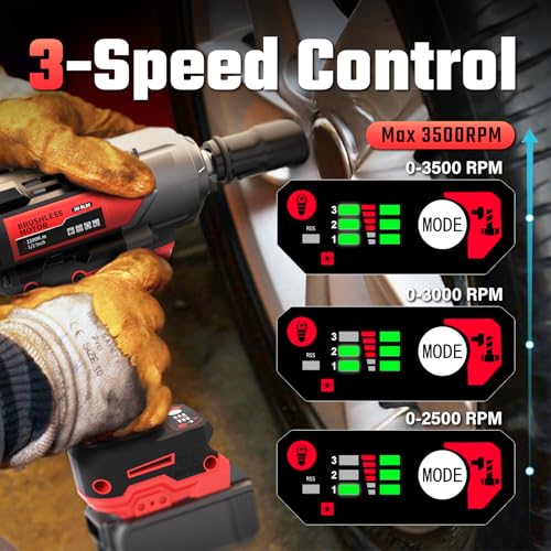 VERVEWAVE 1200N.m Impact Wrench for Milwaukee 18V Battery (no battery), 1/2” Cordless Impact Gun, 900Ft-lbs Electric Impact Driver with 3-Speed Control, 6 Pcs Impact Sockets Included, Tool Only