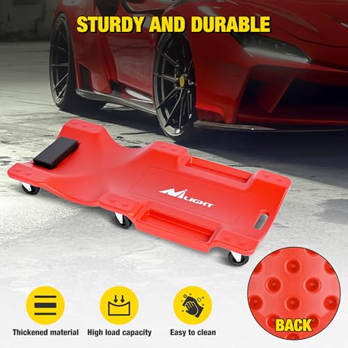 Nilight 40" Mechanic Plastic Creeper - 40 Inches Heavy Duty Shop Creeper with Padded Headrest and 6 Casters, 350 lbs Capacity, Red - color: Red