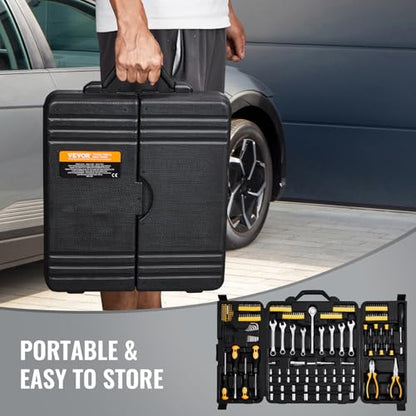 VEVOR Mechanics Tool Set 221Pieces - 1/4" and 3/8" Drive Sockets - SAE and Metric Mechanic Tool Kit with Bits - Wrenches, Ratchet Handle, Accessories, and Plastic Storage Case - for Automotive Repair - size: 1/4"&3/8", style: 221 PCS