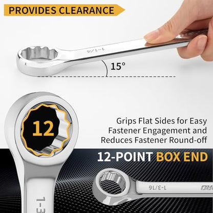 GRENPRO Large Wrench Set, SAE Wrench Set With Color Ring, 7PCS 15/16", 1", 1-1/16", 1-1/8", 1-3/16", 1-1/4" Long Big Open End Wrench Tools Set Roll Up Pouch Organizer, 12 PT Combination Wrenches Sets - style: SAE Wrench Set Large With Color Ring