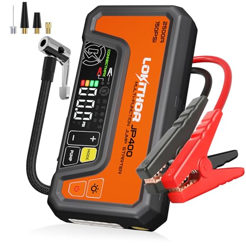 LOKITHOR JP400 Jump Starter with Air Compressor, 2500A 12V Portable Car Battery Booster Pack (8.5L Gas/6.5L Diesel) with ConnectMax Tech, 150PSI Tire Inflator, Auto-Shutoff & Dynamic Dwell (Orange) - color: Orange