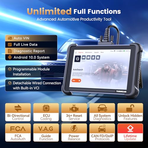 THINKCAR THINKSCAN 689 OBD2 Scanner with USB Endoscope Camera, Bidirectional Scan Tool with 34+ Reset, 3000+ Active Test, ECU Coding, PMI, Wired Full System Diagnostic Scanner for Cars