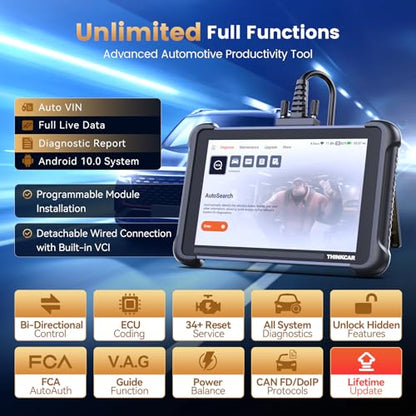 THINKCAR THINKSCAN 689 OBD2 Scanner with USB Endoscope Camera, Bidirectional Scan Tool with 34+ Reset, 3000+ Active Test, ECU Coding, PMI, Wired Full System Diagnostic Scanner for Cars