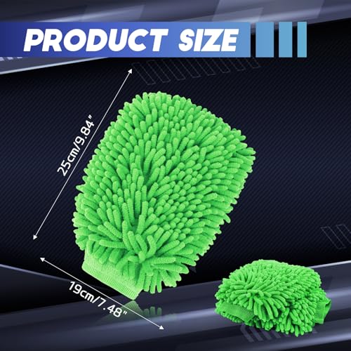 wuyaoyao 2PCS Car Wash Mitt, 10.14"×7.12" Chenille Microfiber Car Wash Mitts, Scratch-Free & Lint-Free, Absorbent Double Sided Clean Glove for Cars Cleaning, Auto Cleaning Supplies (Green) - color: Green