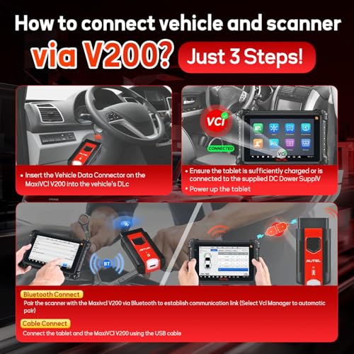 Autel MaxiVCI V200 Vehicle Communication Interface OBD2 Connector Bluetooth Adapter Work with MS906PRO MK906PRO TS ITS600 KM100 BT608 BT609 Wireless VCI200 Diagnostic DoIP CAN FD