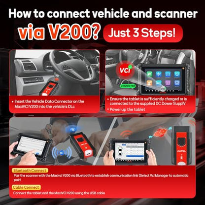 Autel MaxiVCI V200 Vehicle Communication Interface OBD2 Connector Bluetooth Adapter Work with MS906PRO MK906PRO TS ITS600 KM100 BT608 BT609 Wireless VCI200 Diagnostic DoIP CAN FD