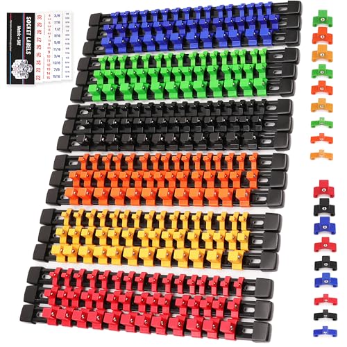 SWANLAKE Socket Organizer Set 18-Piece, 1/4-Inch x 96 Clips, 3/8-Inch x 90 Clips, 1/2-Inch x 72 Clips, Socket Organizer for Tool Box Drawer, Drive Socket Trays, Socket Holder Clip Rail - style: 18 PCS