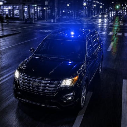 Battery Operated Blue Beacon Strobe Light w/Magnetic Base, Portable USB-C Rechargeable Mini Roof Top LED Warning Emergency Flashing Lights for Trucks, Vehicles, Car 1-Pcs - color: B/B