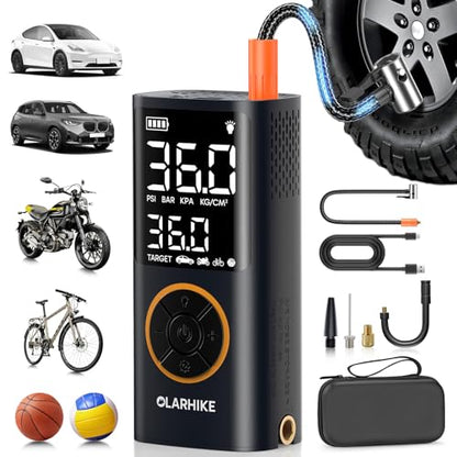 OlarHike Tire Inflator Portable Air Compressor,Cordless Electric Bike Pump | Smart Dual Hose System,Auto Stop Air Pump for Car Tires,Bicycles,Motorcycles with LED Light & Digital Pressure Gauge