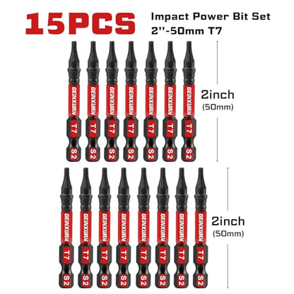 Geinxurn 15 Pieces T7 Impact Tough Magnetic Screwdriver Bit Set, 2 In. #7 Torx Head power Bit Set, S2 Alloy Steel T7 Star Bit - size: 2"-15PCS, style: T7