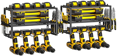 Spacecare Power Tool Organizer- Power Drill Tool Holder- Heavy Duty Tool Shelf & 2 Pack 3 Layers Tool Rack Cordless Drill Holder- Floating Tool Shelf Wall Mounted Tool Storage Rack for 8 Drill Holders - style: 4 Drill Holders B