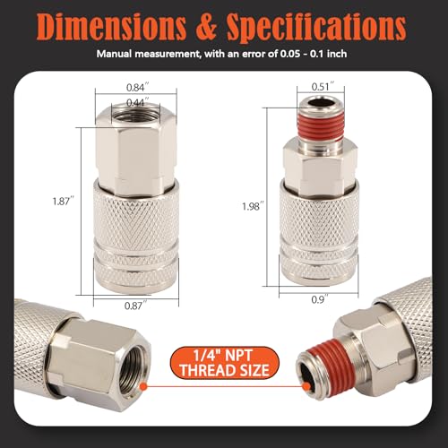 Air Coupler and Plug Kit 1/4" NPT 48-Piece,with Pre-applied Sealant,Industrial Quick Connect Fittings Set for Air Compressor Accessories - color: 48Pcs-Nickel